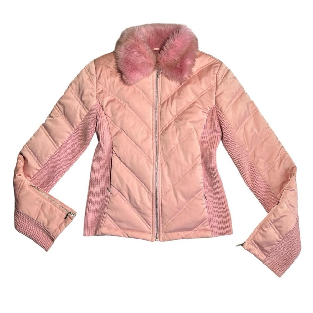 pink jacket/ coat w fur collar